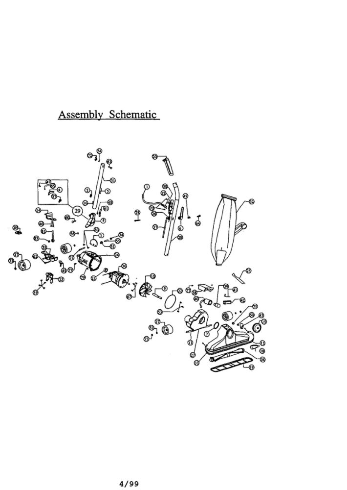 Assembly Schematic Diagram and Parts List for 4000  Dirt Devil Upright Vacuum